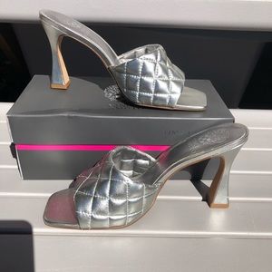 Vince camuto reselm slides quilted in silver size 8.5 worn once